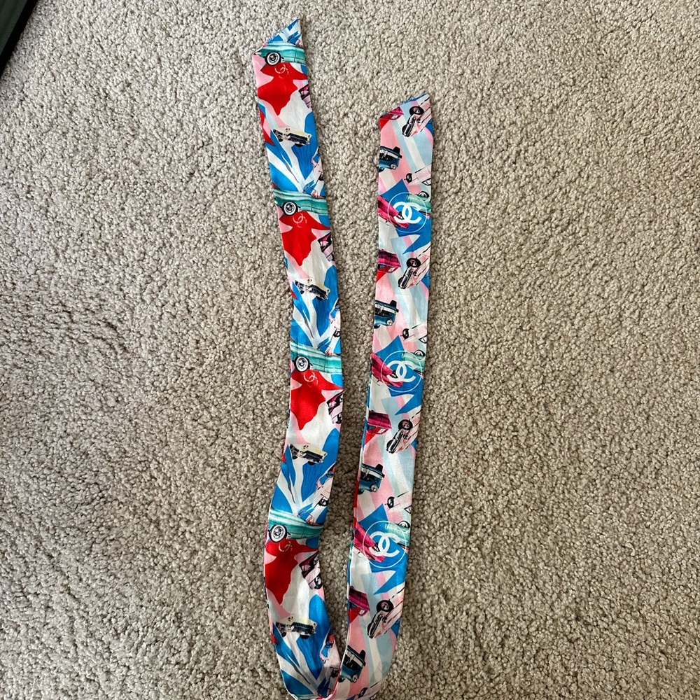 Chanel Vibrant Silk Twilly with Red and Blue Accents